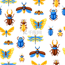 蝴蝶蜻蜓瓢虫图片_与昆虫的无缝模式。