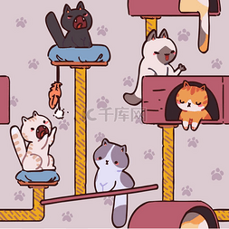 无缝的猫图案。动画片动物背景。