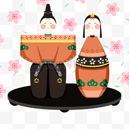桃花节樱花节图片_卡通彩色日本传统女儿节玩偶