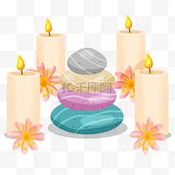 温泉石图片_spa按摩石蜡烛和花朵