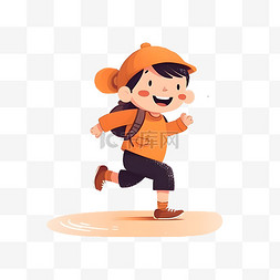 跑步男模特图片_卡通可爱跑步的橙色衣服男孩