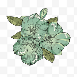 花卉抽象线稿墨绿色花瓣装饰