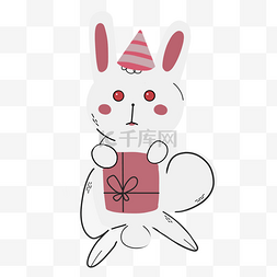 白色卡通兔子抽象线条动物涂鸦