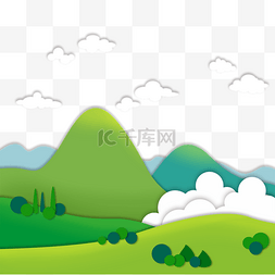 绿色森林山云剪纸画