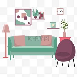 插画挂件图片_客厅房间起居室扁平风格棕色躺椅