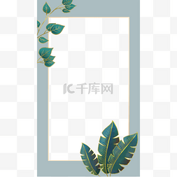 植物叶子ins风格淡蓝色边框