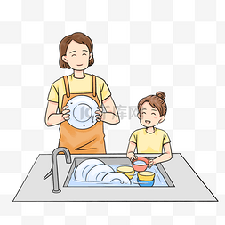 劳动节图片_劳动节亲子劳动做家务洗碗
