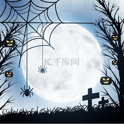 海报秋季背景图片_万圣节恐怖鬼屋和蜘蛛网