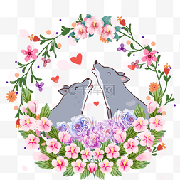 可爱动物情侣栀子花花卉花环