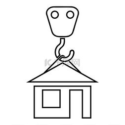 房子加房子图片_起重机吊钩吊回家屋顶屋图标轮廓