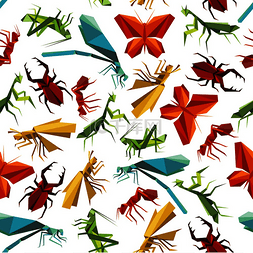 昆虫主题图片_无缝纸折纸昆虫图案背景为自然主