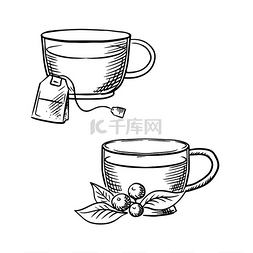 茶袋图片_一杯热茶，配茶袋和越橘枝，上面