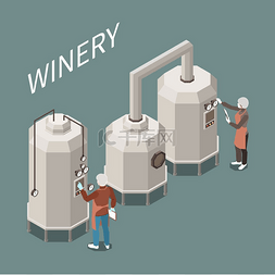 酒图标图片_工厂等距组合的葡萄酒生产过程 3d