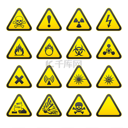 Set of Triangular Warning Hazard Signs