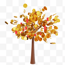 金币金融发财图片_3DC4D立体金币发财树