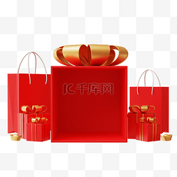 喜庆年货节图片_3DC4D立体年货节促销手提袋礼物盒