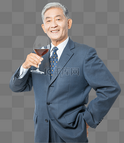 老人喝红酒