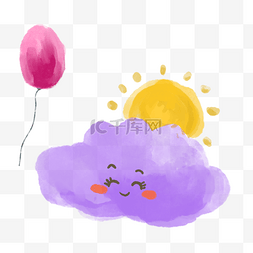 卡通熊洗澡图片_云朵太阳紫色黄色创意图片
