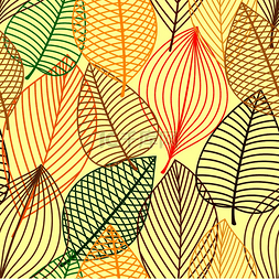 有纹理的树叶图片_五颜六色的秋季轮廓留下无缝图案