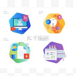 学习培训网络图片_材料设计图标设置为教育、 视频