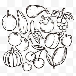 健康清新背景健康图片_水果涂鸦黑白轮廓线条贴画