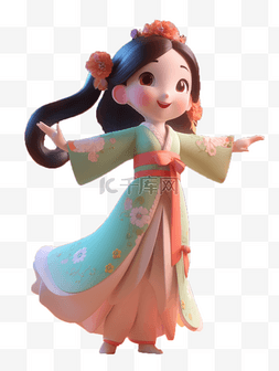 汉服图片_3D立体卡通中国风汉服女孩人物形