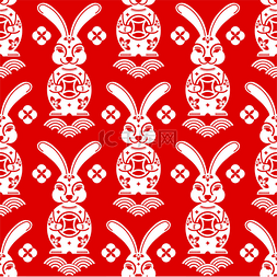 新春图片_兔年红色底纹兔子