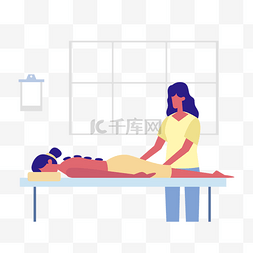 床卡通矢量图标图片_年轻女人按摩石spa按摩概念插画