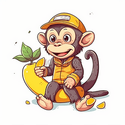 小插画吃的图片_正在吃香蕉的小猴子