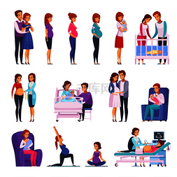 家庭医生图片_一套卡通图标与怀孕期间的体操、