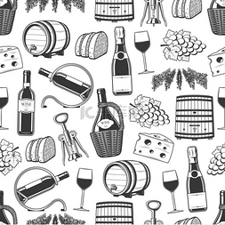 创意软木塞桌子图片_葡萄酒无缝图案葡萄酒制作和品尝