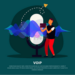 Voip 通信平面背景与人手持设备支