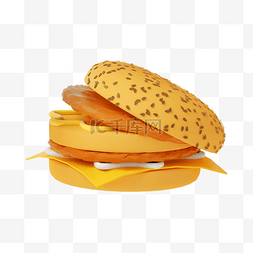 去哪儿吃汉堡图片_橙色卡通C4D立体汉堡食物