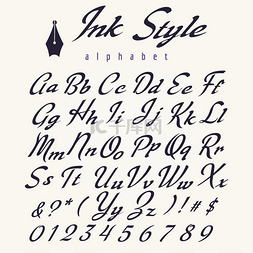 墨水风格的字母表复古的手写字母