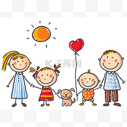 彩色气球图片_有两个孩子和一只小狗的家庭