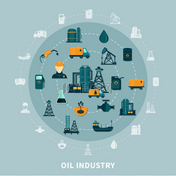 石油图标圆形组成石油工业构成带