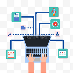 彩色图标矢量图图片_商务团队蓝色笔记本电脑思维导图