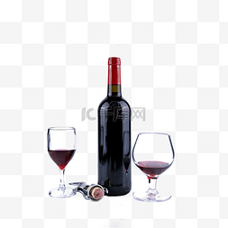葡萄酒与两个杯子配红酒