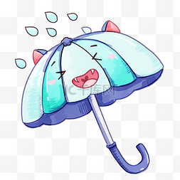 蓝色的太阳伞图片_蓝色雨伞可爱卡通伞下雨