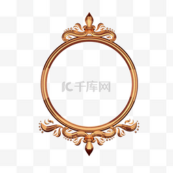 3d金色花卉圆形艺术相框或镜框背