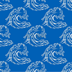 海洋主题图片_蓝色背景上白色卷曲海洋或海浪的