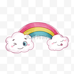 彩虹云朵白色粉色水彩卡通