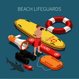 帮助海图片_海滩救生员用冲浪板扬声器双目三