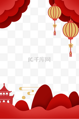 中秋国庆图片_手绘红金色剪纸国庆边框标题框