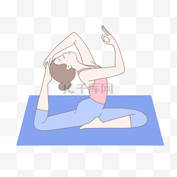 床矢量卡通图片_瑜伽运动女生蓝色卡通绘画