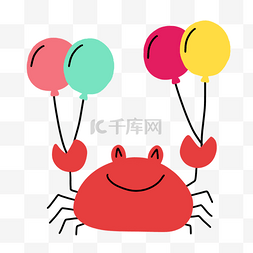 抽象线条动物涂鸦红色螃蟹和气球