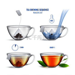 茶袋图片_具有四个步骤和说明的彩色逼真茶