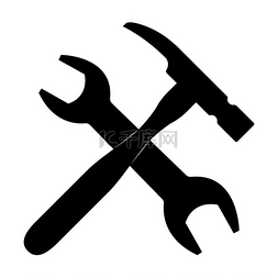 两把交叉的剑图片_扳手和锤子图标。
