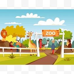动物园矢量卡通插图或宠物动物园