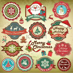 红色圣诞节标签图片_复古复古 grunge 圣诞标签、 徽章和